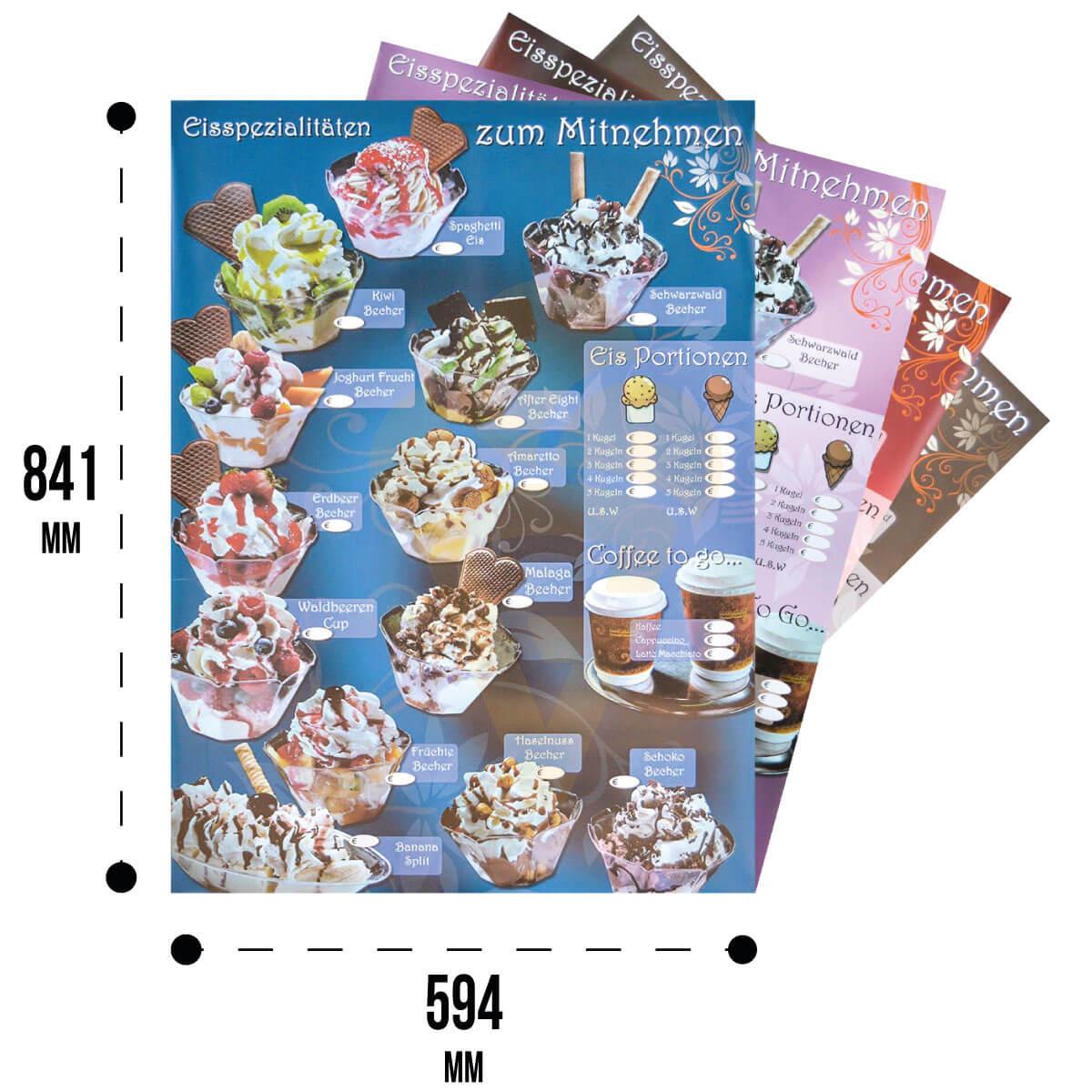 Plakat Eis zum Mitnehmen Preisschild für Eiscafe & Eisdiele4 Farben Format A1 