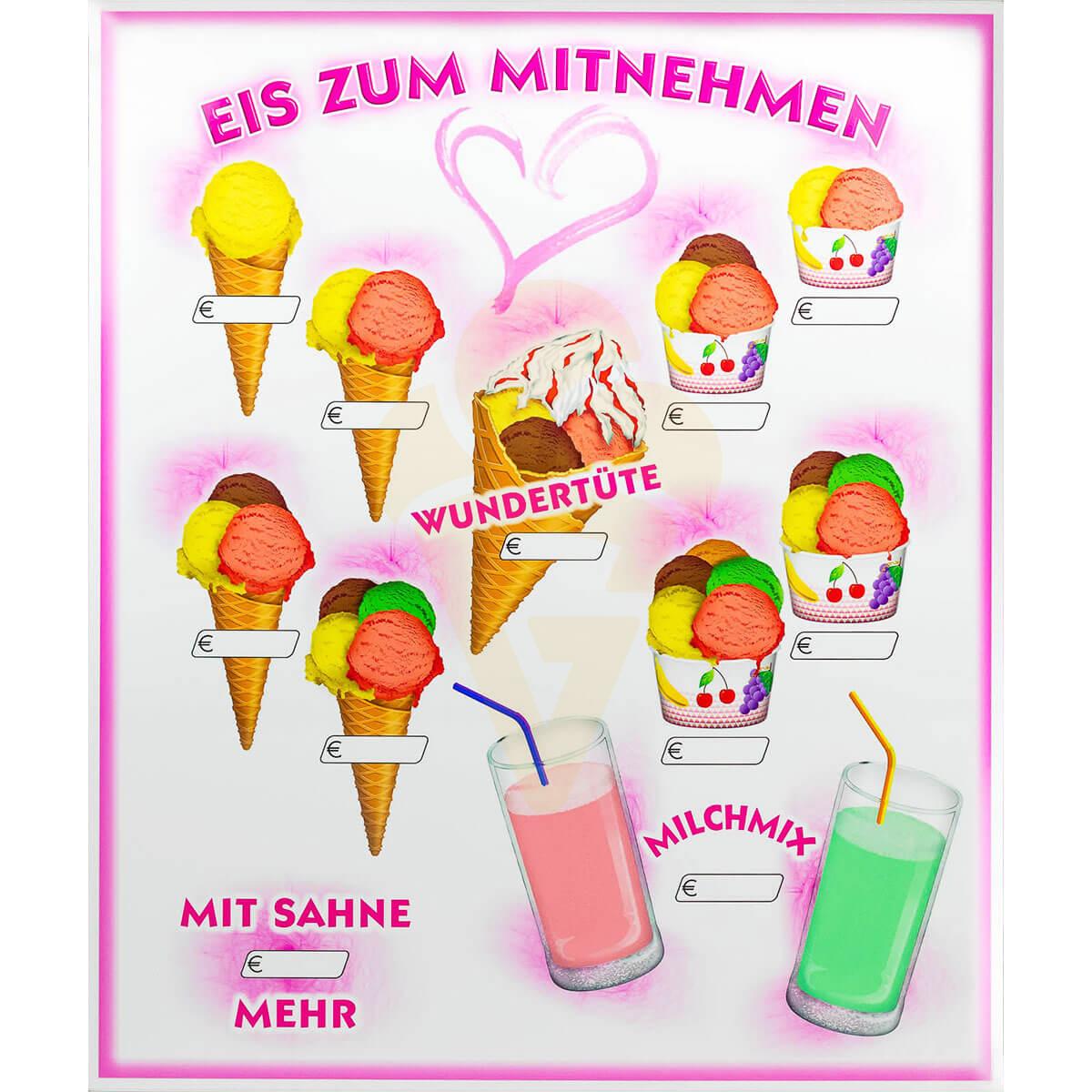 Plakat Eis zum Mitnehmen Preisschild für Eiscafe & Eisdiele4 Farben Format A1 